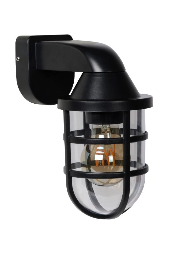 Lucide LEWIS - Wandlamp Binnen/Buiten - 1xE27 - IP44 - Zwart - uit